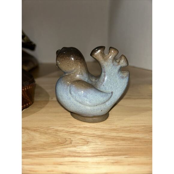 Pie Bird Signed Peter Pots Art Pottery Blue Brown Modern Hen Chicken Mottled - Picture 2 of 12